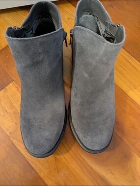 White Mountain Gray Suede Ankle Booties with Side Zip